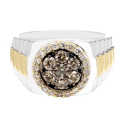 Men's 1 ct. tw. Champagne & White Diamond Ring in 10K White & Yellow Gold