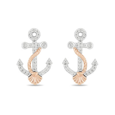 Diamond Ariel Anchor Stud Earrings in Sterling Silver & 10K Rose Gold (1/10 ct. tw.)