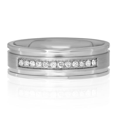 Men’s Diamond Ring in Stainless Steel, 7mm (1/7 ct. tw.)