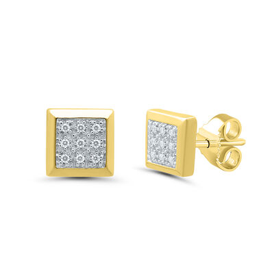 Men’s Diamond Cluster Earrings in 10K Yellow Gold (1/10 ct. tw.)