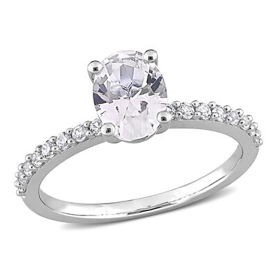 Oval Lab Created White Sapphire Ring in 10K White Gold