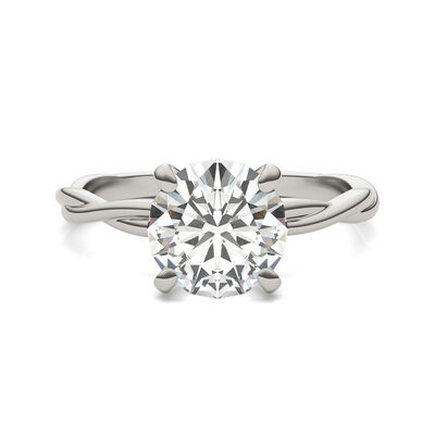 Round Solitaire Moissanite Ring with Twist Band in 14K White Gold (1 7/8 ct. dew)