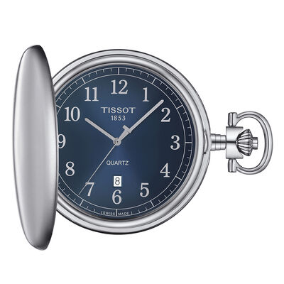 Savonnette Men's Pocket Watch in Stainless Steel with Blue Gradient Dial, 49MM