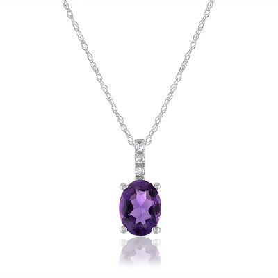 Oval Gemstone & Diamond Pendant in 10K Gold