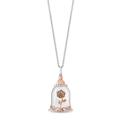 Belle Enchanted Rose Diamond and White Topaz Pendant in Sterling Silver and 10K Rose Gold (1/10 ct. tw.)