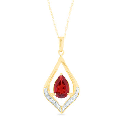 Pear-Shaped Gemstone & Diamond Pendant in 10K Gold