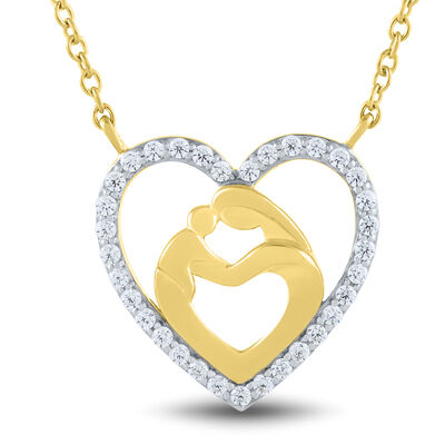 Mother and Child Diamond Heart Necklace in 10K Yellow Gold (1/10 ct. tw.)