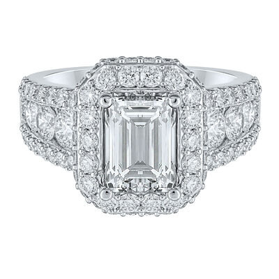lab grown diamond emerald-cut halo engagement ring in 14k white gold (4 ct. tw.)