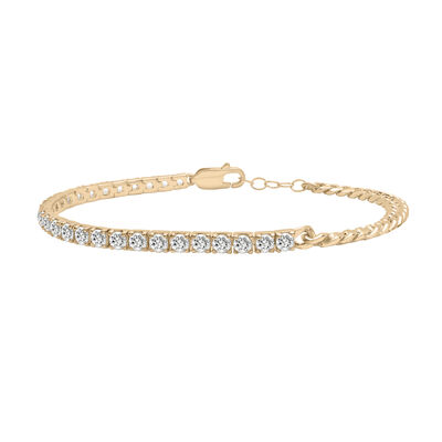 Lab-Created White Sapphire Tennis and Curb Link Bracelet in Vermeil