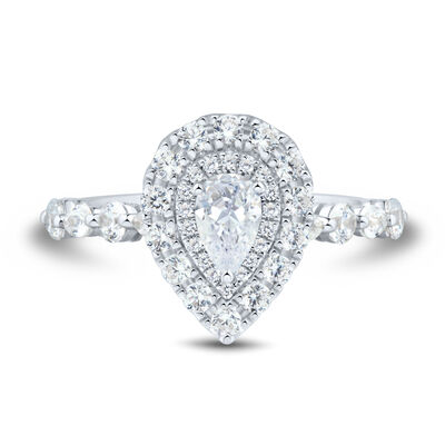 Pear-Shaped Diamond Halo Engagement Ring in 14K White Gold (1 1/7 ct. tw.)