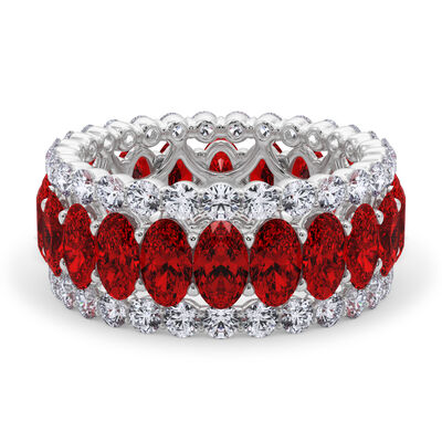 Lab Grown Diamond and Lab-Created Ruby Eternity Band in 14K White Gold (2 ct. tw.)