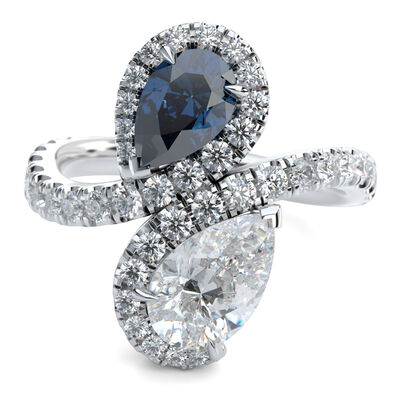 Lab Grown Diamond Fancy Blue & White Pear-Shaped Engagement Ring in Platinum  (2 1/2 ct. tw.)