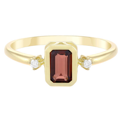 Emerald-Cut Gemstone and Diamond Accent Ring in 10K Yellow Gold